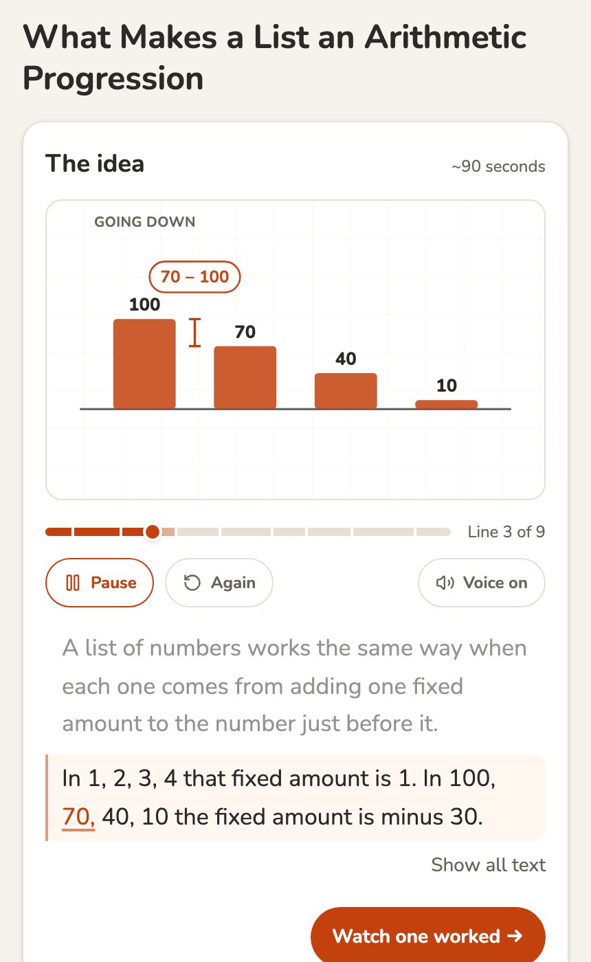 The same board going down: bars 100, 70, 40, 10 with the step 70 minus 100 marked