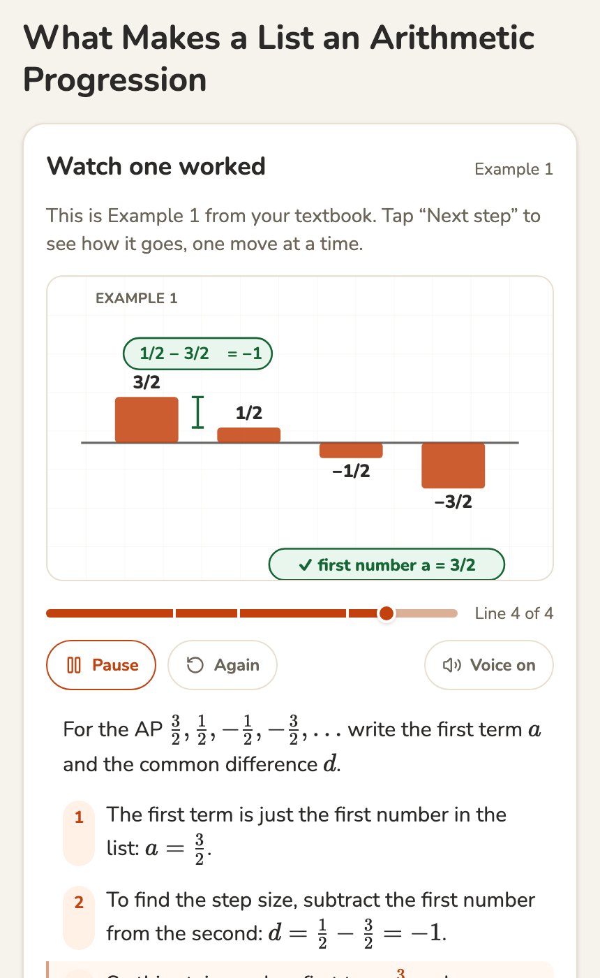 Watch one worked: Example 1 from the textbook, bars for 3/2, 1/2, minus 1/2, minus 3/2 with the first step annotated, and step 1 of 3 revealed